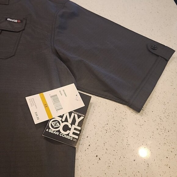 NWT Enyce Sean Combs Mens 4x Black Button Shirt Pockets Short Sleeves Graphic - Picture 2 of 8